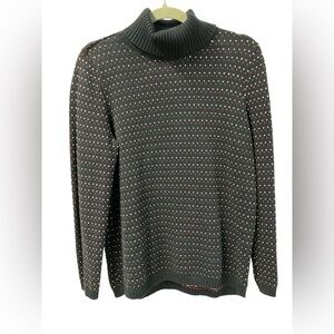 Karen Scott Birdseye Turtleneck Sweater Black w/red & white hearts‎ Medium